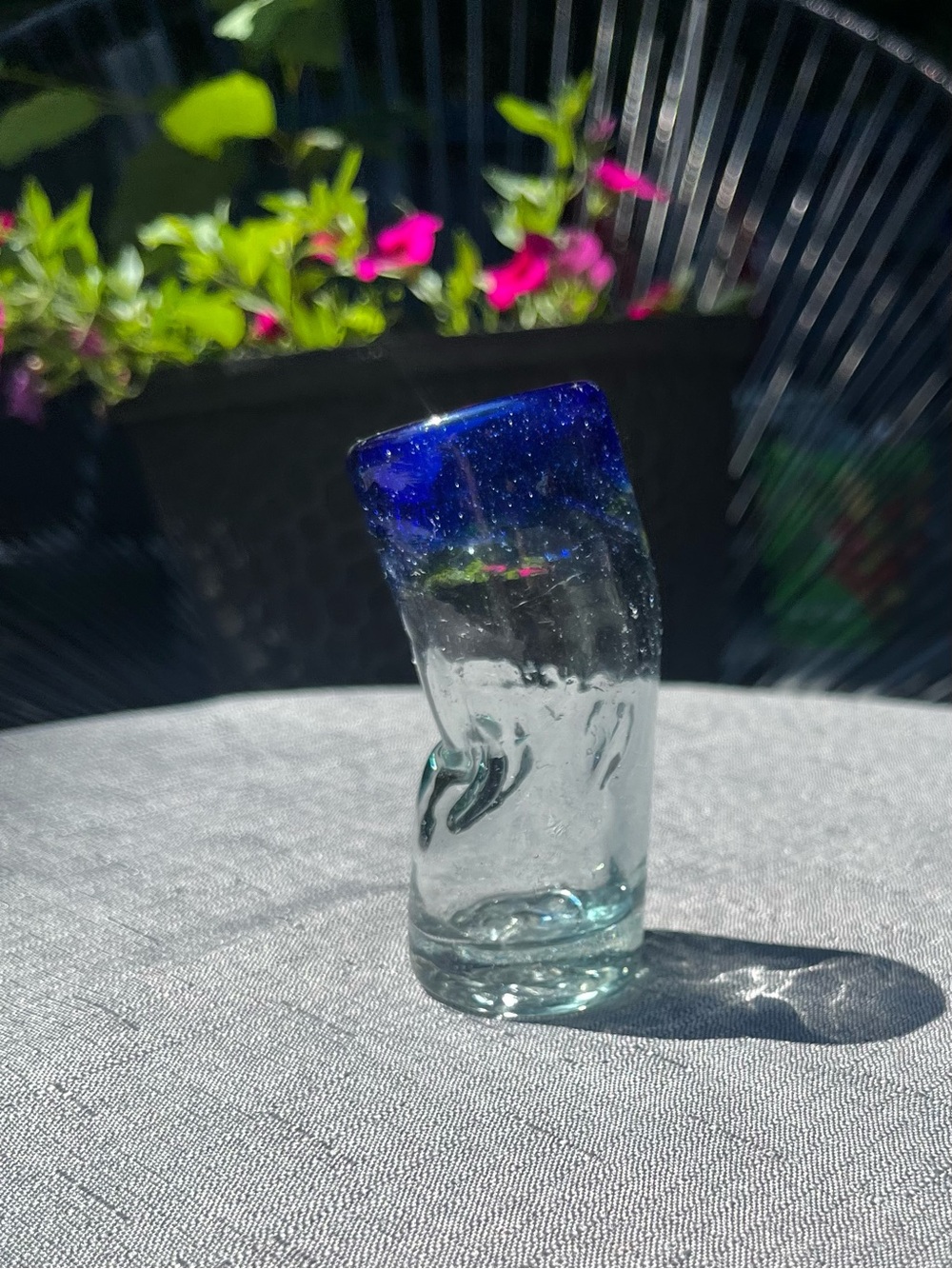 Handblown Glass Bud Vase with Cobalt Blue Rim - Picture 15 of 16